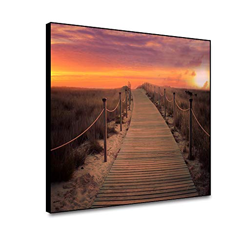 Tuklye Art Impression sur Toile Décorations murales Paysage sous Les couchers de Soleil Moderne en Bois Bruge Pier Dock Affiches Nature Morte Décor 40x60cm（sans Cadre）