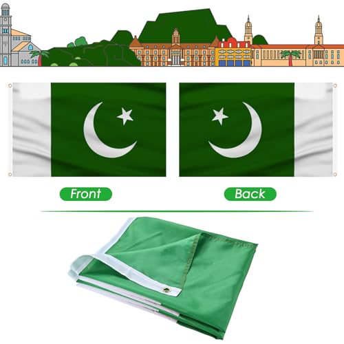 Image of AhfuLife 2 Pcs Pakistan Flag 3x5 Ft, Large Pakistan National Flags for Outside - Double Side with Brass Eyelets for Olympic Party Decorations, Bar Garden Street Decoration Indoor Outdoor