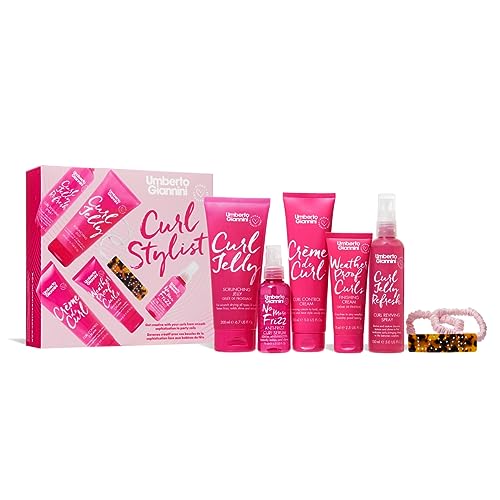 Umberto Giannini Curl Stylist Geschenk-Set mit Jelly, Crème de Curl, Wetterfeste Locken, Kein Frizz - Jelly Refresh & Hair Accessories mit Scrunchie & Clip