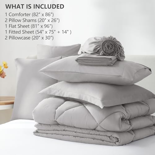 Image of CozyLux Full Size Comforter Sets French Grey - 7 Pieces Bed in a Bag Full, Luxury Soft Bed Set for All Seasons, Bedding Set with Down Alternative Comforter, Sheets, Pillowcases & Shams