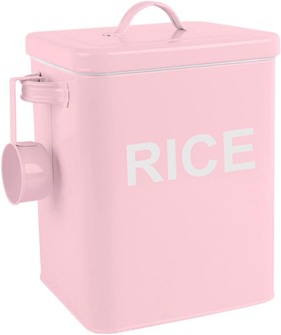 Veemoon Pet Food Storage Barrel with Measuring Cup, Iron Sealed Dog and Cat Food Container, Moisture-proof Rice Storage Bin for Home Use, Pink