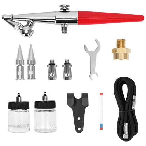 Single-Action Siphon Feed Spray Gun Kit (Red) - Airbrush H-Set with 3 Nozzles & 6-Foot Hose Airbrush H-Set Single Action Suitable for Models Art Painting Handmade DIY Small Scene Repairs & More