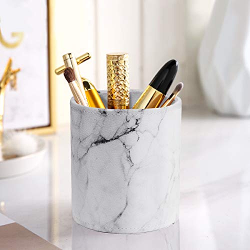 Image of Pen Holder, Cup for Desk Marble Pattern Pencil Holder for Adults Kids Luxury Leather Desk Organizer Makeup Brush Holder for Office, Classroom, Home, Marble