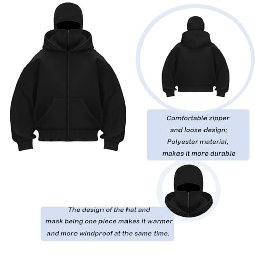 Men's Mask Zipper Sport Hoodie, Long Sleeve Hoodie with Mask, Hoodie Pullover Sweatshirt Hooded Top2