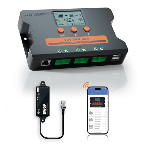 Image of ECO-WORTHY Solar Charge Controller 30A with Bluetooth,WiFi, APP Remote Connection, Solar Panel Custom Battery Regulator, Dual USB Port Auto 12V/24V PWM for FLD/LiFePO4/SLD/GEL RV Solar System