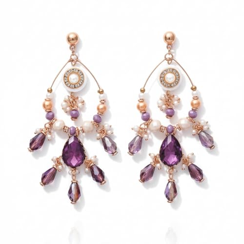 Image of SANJOYA by EVERSTYLISH Embroidered Earrings for Women | Hoop Earrings with Stones, Beads, Pearls & Glass Drops | Lightweight Ethnic & Festive Jewelry for Weddings & Parties
