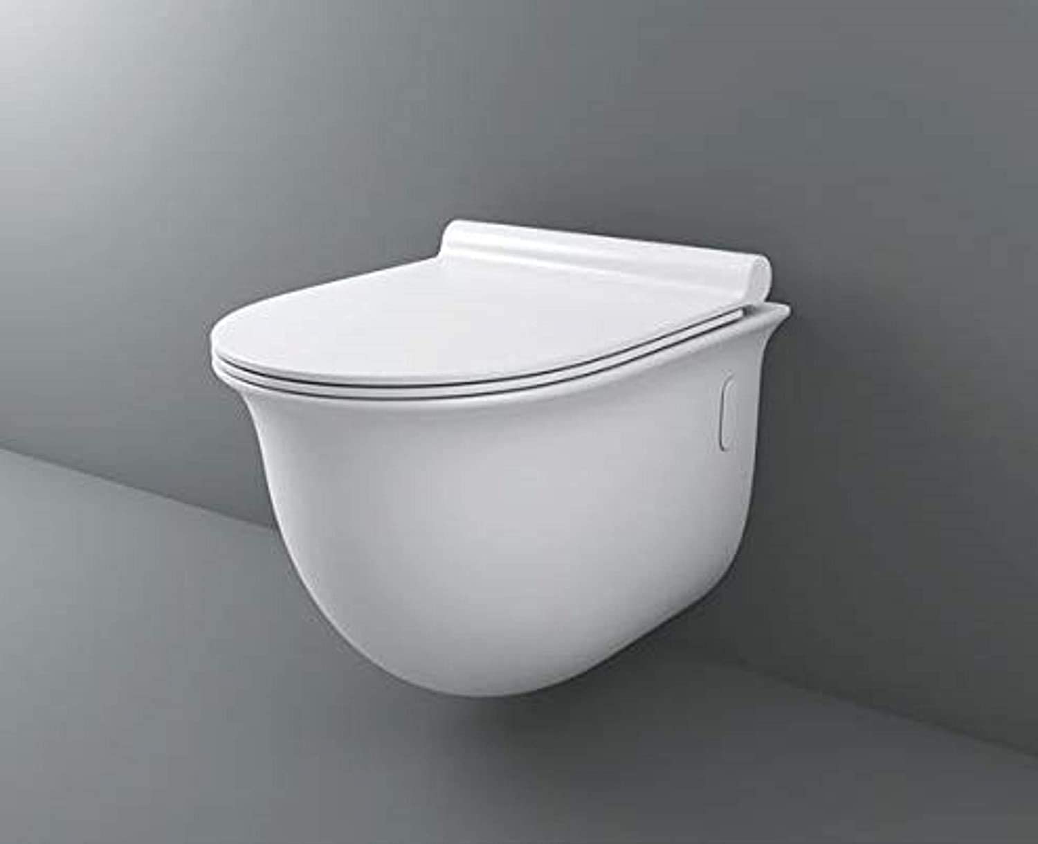 B BACKLINE Ceramic Wall Mount/Wall Hung Rimless Wall Hung Western Toilet Commode Water Closet With Seatcover 46 X 41 X 35 cm (White) for Bathroom