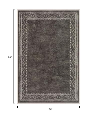 Image of Lahome Modern Bordered Kitchen Rugs Non Slip Washable, 2x3 Rugs for Entryway Ultra-Thin Soft Door Mat Indoor Entrance Rubberback Throw Carpet for Bathroom Bedroom Front Door(2x3ft,Brown)