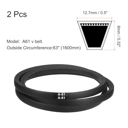 Image of uxcell 2pcs A61 or 4L630 Classic Wrapped Rubber V-Belt, 61 inch(1550mm) Inside Circumference, A Profile V Belt
