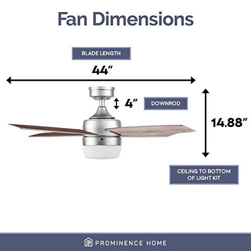 Prominence Home Atlas, 44 Inch Modern Indoor LED Ceiling Fan with Light and Remote Control, Dual Mounting Options, Dual Finish Blades, Reversible Motor - 51468-01 (Pewter) - Image 6
