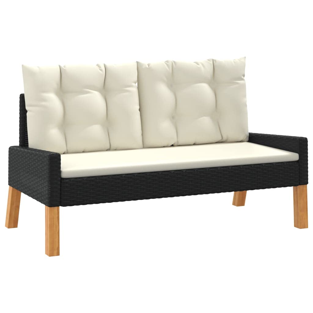 Juego de 4 sillas de jardín de ratán sintético y madera de acacia maciza, con mesa, 2 sillones y banco para terraza y balcón, incluye cojines