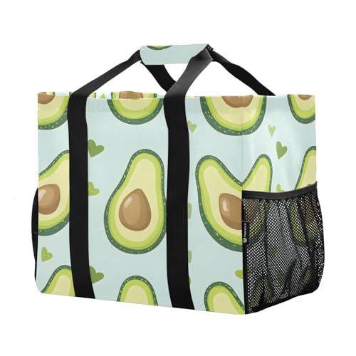 Large Waterproof Travel Tote Bag for Women Men, Avocados Heart Pattern Canvas Beach Bag with Lining & Pockets - Reusable Grocery/Laundry/Kitchen/Pool/Picnic Tote (15.4x9.8x12.8in)2