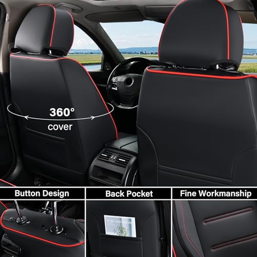 Image of Coverado Car Seat Covers Full Set, Seat Covers for Cars, Car Seat Protector Waterproof, Leather Cushion, Universal Car Interior Covers Seat Protectors for Most Cars Black-Redline