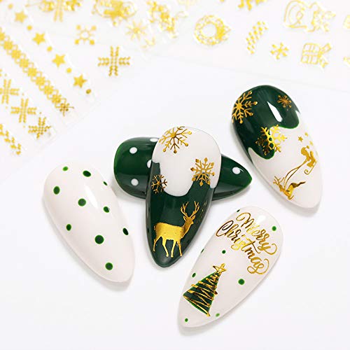 Maiousu Store 4 Sheets Christmas Nail Art Stickers 3D Gold Nail Decals Self-Adhesive Winter Xmas Tree Snowflake Bell Snowman Elk Nail Art Decorations For Christmas #TOP1