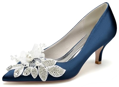 Minishion Womens Slip on Wedding Shoes Rhinestones Flower Evening Party Pumps MS287