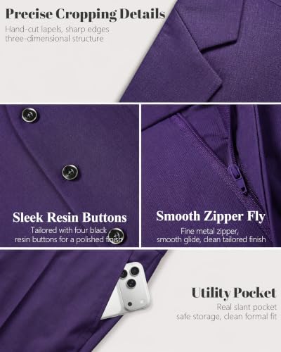 Image of MY'S Men's 3 Piece Suit Set with Tie, One Button Slim Fit Solid Jacket Vest Pants, Prom Party Wedding Business Suits for Men