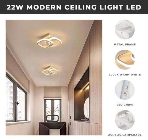 Image of Desidiya Modern Dimmable LED Chandelier Light, 2 Big Square Flush Mount Fixture with Adjustable Light, Three Colour Dimming for Bedroom, Living Room False Ceiling Light, Acrylic Fancy Ceiling Lamp