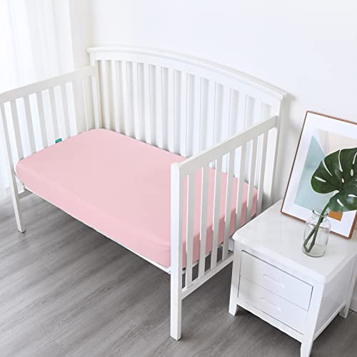 Biloban Crib Sheets Fitted, 2 Pack Crib Sheet Fits for Standard Crib Mattress, Neutral Toddler Bed Sheets for Baby Boys and Girl, Pink & Violet, 52”X 28”