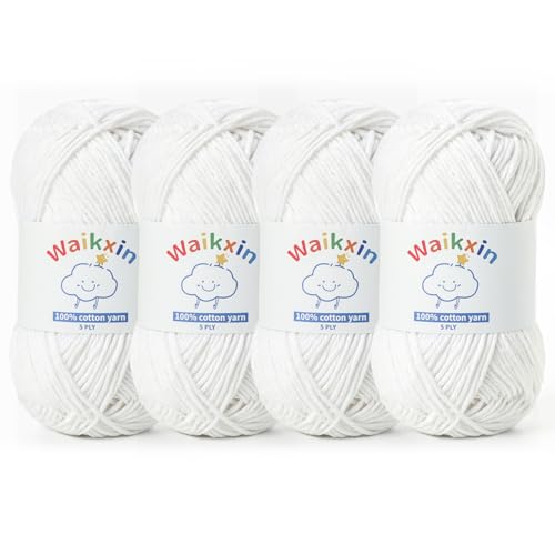 Image of Cotton Yarn for Crocheting - 524.9yds / 7.05oz Baby Yarn for Crocheting Soft - 100% Milk Cotton Yarn 5 Ply Crochet Amigurumi Yarn for Crafts&Puzzle /Socks /Hats(4 Snow White)