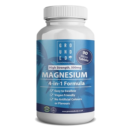 Grounded 500mg Magnesium Tablets with Oxide, Chelate, Citrate & Glycinate, x90