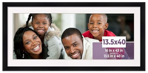 CustomPictureFrames.com 13.5x40 Frame Black with White Picture Mat for 13.5x40 Photo - Black 16x43 Frame to Display Print or Poster Measuring 13.5x40 Inches with White Photo Mat