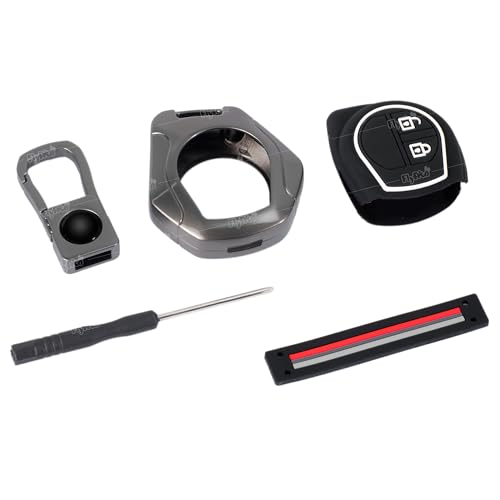 Image of Metal Silicon Key Cover Compatible for Maruti Suzuki S-Presso,Swift,SX4,DZire,Ignis,Alto,Vitara Brezza,Celerio,Ertiga,Ciaz,SCross,Baleno,Ritz 2 Button Key Visible in Low-Ligh Condition