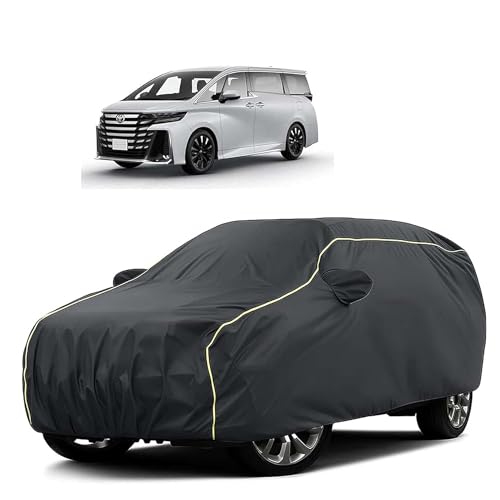 Image of Sulfar 100% Water Resistant Car Body Cover Compatible with Mirror for Toyota Vellfire (Triple Stitched, Full Bottom Elastic, Dark Grey Tafetta with Yellow Piping)