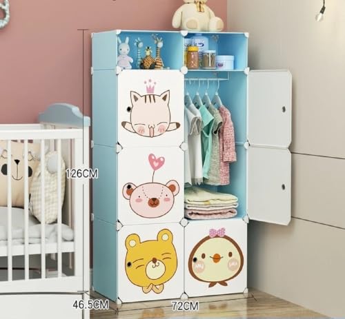 Image of EXVITO 6 Door Kids Plastic Wardrobe for Clothes, Foldable Plastic Almirah for Clothes, Collapsible Wardrobe for Storage, Baby Cupboard for Clothes, Storage Rack for Kids - Blue