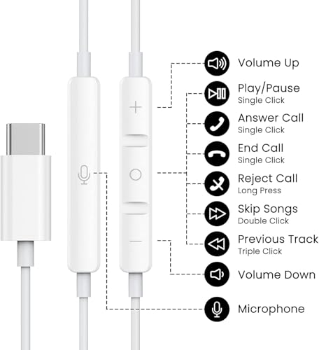 Image of USB C Headphones for iPhone 17 /16 /15 Pro Max Plus Type C Earphones with Microphone & Remote Noise Cancelling Earbuds for iPhone 17 /16 /15 Pro, iPad, Galaxy S23 /S22 /S21 /S20 /Ultra Note 10 /20