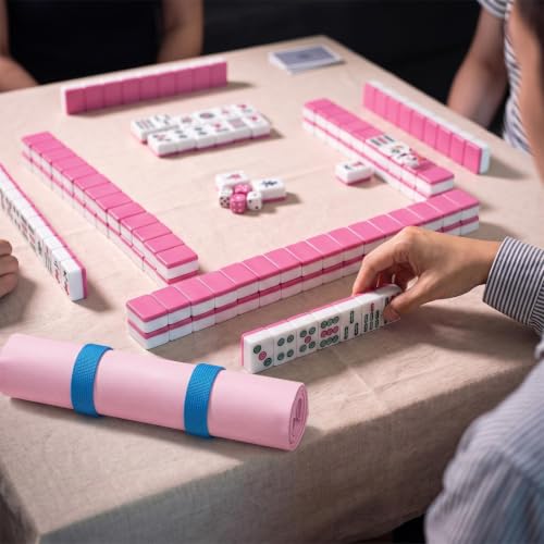 Patelai Pink Mahjong Tile Bags Set Mahjong Rack Storage Bag Roll up Canvas Sleeve Organizer Fit 4 Racks and Pushers Waterproof Zippered Storage Tile Holder for Game Lover Gift Travel Case Only - Image 5
