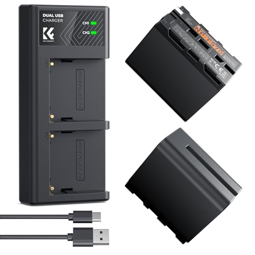 K&F CONCEPT 2 Pack NP-F970 Battery and Dual Battery Charger Compatible with Sony NP-F970 NP-F960 NP-F950 NP-F750 NP-F570 NP-F550 Camcorder Battery LED Lights Monitors and Camera Sliders