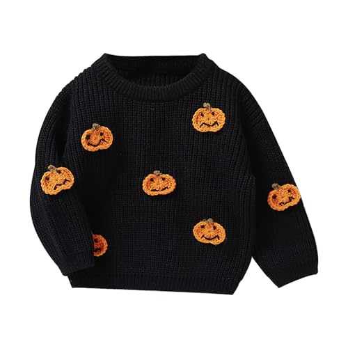 Winter Baby Girl Clothes Toddler Halloween Sweaters 2025 Baby Boy Girl Pumpkin Knitted Sweater Kids Fall Winter Warm Cute Pullover Sweatshirt A-Black