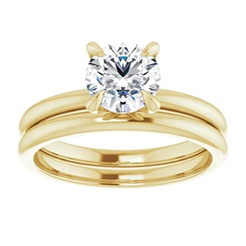 10K/14K/18K Solid Yellow Gold Handmade Engagement Ring Set, 1 Carats Round Brilliant Cut Moissanite Diamond Wedding Ring Set, Solitaire Bridal Ring Set For Women/Her, Anniversary/Propose Gifts Ring #TOP2