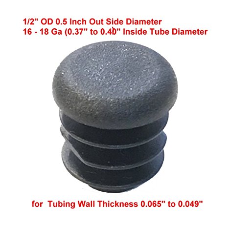 Image of (Pack of 10) 1 /2 inch OD Round End Caps (16-18 Ga - for Hole Size 0.37 inch - 0.40 inch ID) 0.50 Round Inch Sliding Inserts | Furniture Chair / Table Leg Caps | Fitness Eqpt End Caps | by SBD