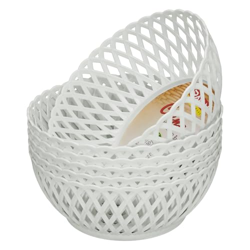 Image of RATAN PLASTICWARE Cane Large Plastic Storage Basket for Fruits, Vegetables & Snacks - Decorative Woven Design for Kitchen, Dining Table & Home Use I Pack of 6 - off white