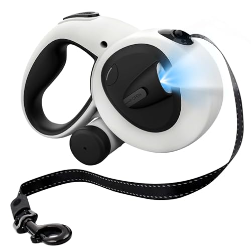 Einziehbare Hundeleine, 5m Hundeleine mit LED-Licht, Rollleine für Hunde bis 50kg, Robuste Haustierleine, Hundetrainingsleine, Hundekotbeutel Spender, Chew Proof Hundeleine für Nachtspaziergänge