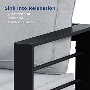 Wisteria lane 2 pieces patio furniture aluminum armchair all weather outdoor single sofa black metal chair with light grey cushions  urban country home decor