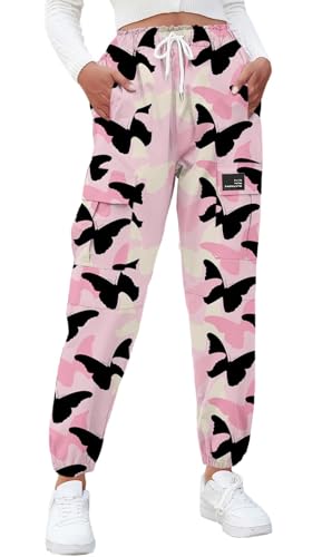 Image of Cromoncent Girls & Womens Camo Print Cargo Pants Outdoor Lightweight Jogger Baggy Pants, 6 Years - XX-Large