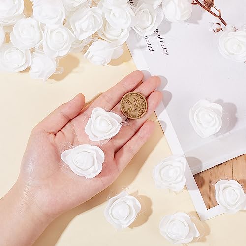 CRASPIRE 100Pcs Foam Rose Heads with Lace Edge White 3D Artificial Flower Head Small for DIY Crafts Accessories Valentine's Day Home Party Wedding Bridal Bouquet Decoration 1.7 x 1.7in - Image 3