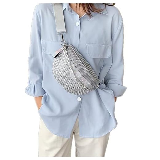 Pochete feminina de corrente grossa, bolsa de cintura de couro xadrez, bolsas transversais de ombro, bolsas de mão de designer de luxo, bolsa feminina com cinto, A - prata, Small, Tendência