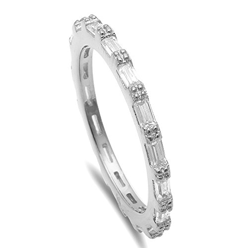 Oxford Diamond Co Silver Baguette Cubic Zirconia Eternity Style Band .925 Sterling Silver Ring Size 10