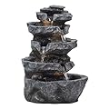 BENBOR 22" High 5-Tiers Cascading Rock Outdoor Water Fountain with LED Lights, Floor-Standing Rockery Decoration for Garden, Patio, Yard, Deck Decor US Plug