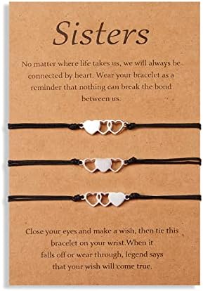 YELUWA Sisters Best Friend Friendship BFF Bestie Heart Matching Long Distance Lovely Charms Bracelets Gift for 2/3/4/5 Teen Girls Women Mother Daughter with Wish Card