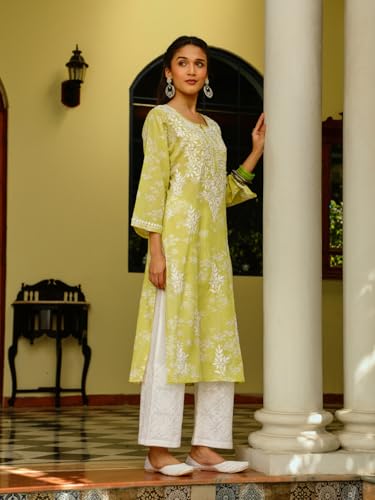 Image of Zainab Mulmul Straight Kurta |Chikankari | Chikankari Kurta | Chikankari Short Kurti | Lucknowi Chikankari Kurti (WL155-P)