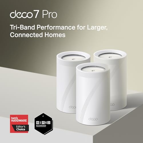 Image of TP-Link Deco 7 Pro BE14000 Tri-Band Wi-Fi 7 Whole Home Mesh System | 8-Stream 14 Gbps | 10 Gbps WAN /LAN Port | Up to 8100 Sq.ft, 200 Devices Capacity | 320 MHz, HomeShield, AI-Roaming (BE67 3-Pack)