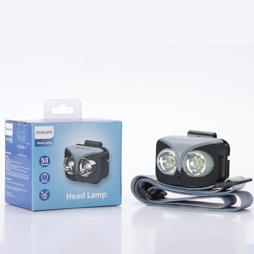 PHILIPS 5W Headlamp, 1000mAh Rechargeable Headlight with Gesture Control | Touch Free, Headband, 140 ° Tilt, 450LM Super Bright LED Head Light for Cam