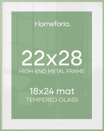 Image of Homeforia 22x28 Sage Green Picture Frame, High End Metal 22x28 Poster Frames with Mat 18x24 inch Photo, 22 x 28 Thin Frame Matted to 18 x 24 Art, 28x22 Large Frames, Tempered Glass, Wall Kit, Set of 2