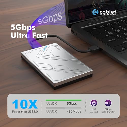 Image of CABLET 2.5 Inch SATA 5Gbps USB 3.0 HDD /SSD Portable External Enclosure for 7mm and 9.5mm, Tool-Free Design, Supports UASP Max 6TB