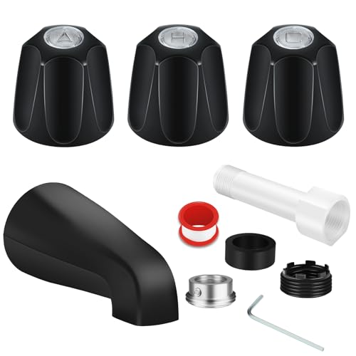 Matte Black Shower Trim Kit, 3 Piece Shower Knob and Tub Spout for Price/Pfister Verve Tub Faucet Handle, Include Four in One Adapter,﻿ for 1/2' Copper Pipe, 1/2' IPS and 3/4' IPS Threaded Connections
