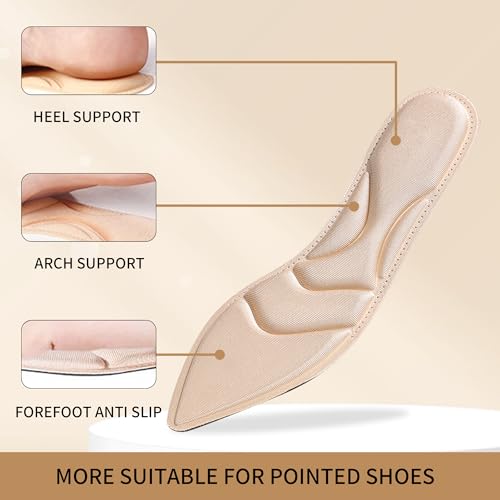 Image of 2 Pairs High Heel Insoles Shoe Cushion Inserts Comfort Sponge Insert for Women Breathable Shoe Pads for Foot Pain，Heel Sore，Loose Shoes ，Arch Pain (Black+Beige)